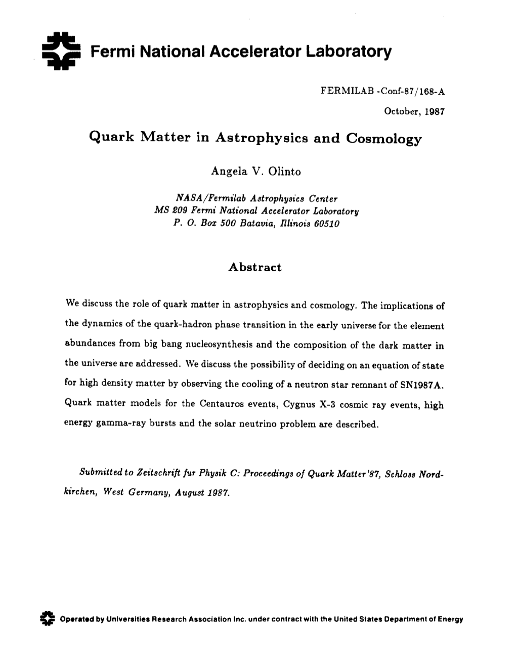 Quark Matter in Astrophysics and Cosmology