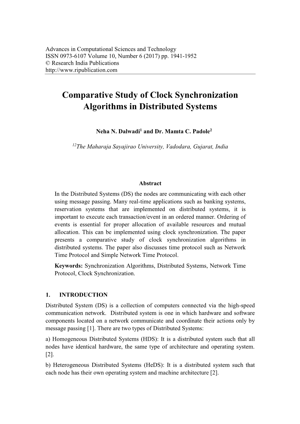 Comparative Study of Clock Synchronization Algorithms in Distributed Systems