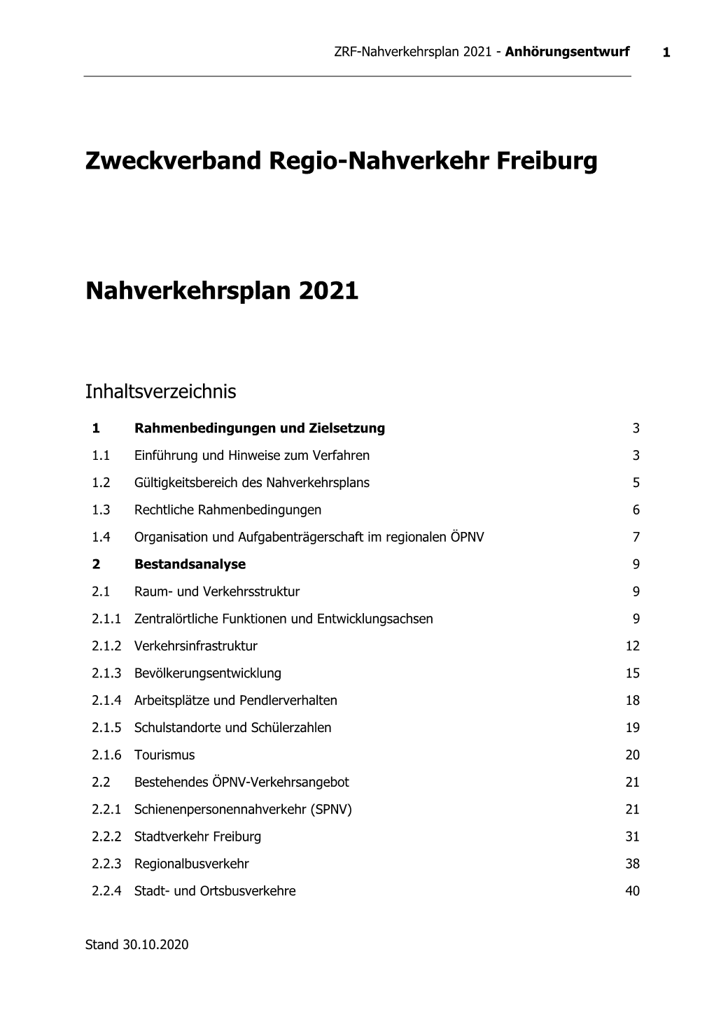 Zweckverband Regio-Nahverkehr Freiburg Nahverkehrsplan 2021