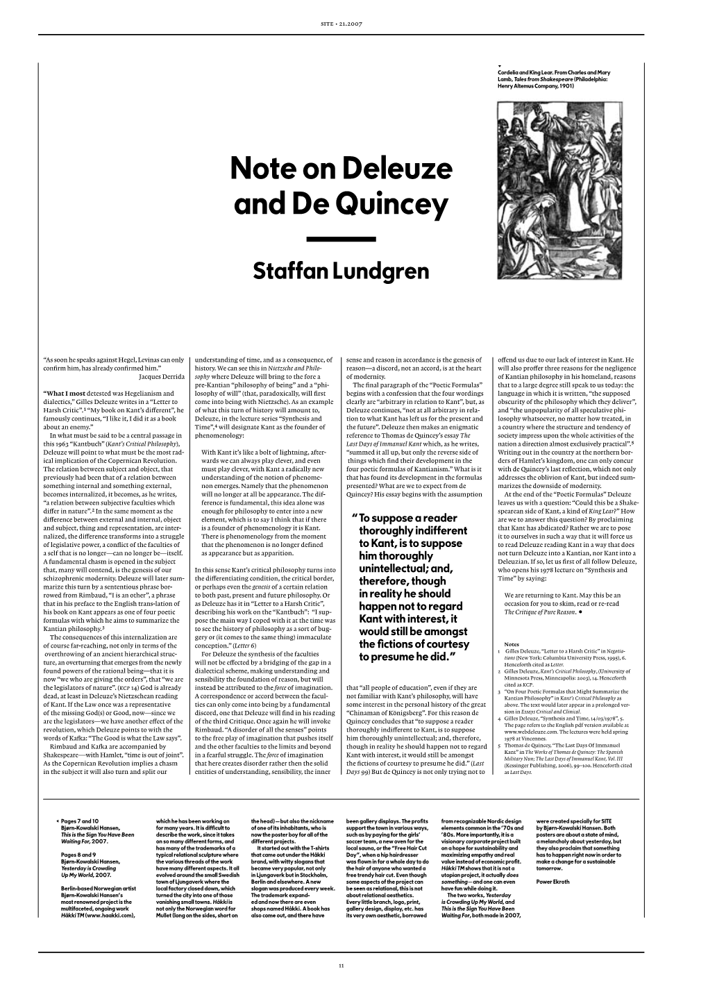 Note on Deleuze and De Quincey