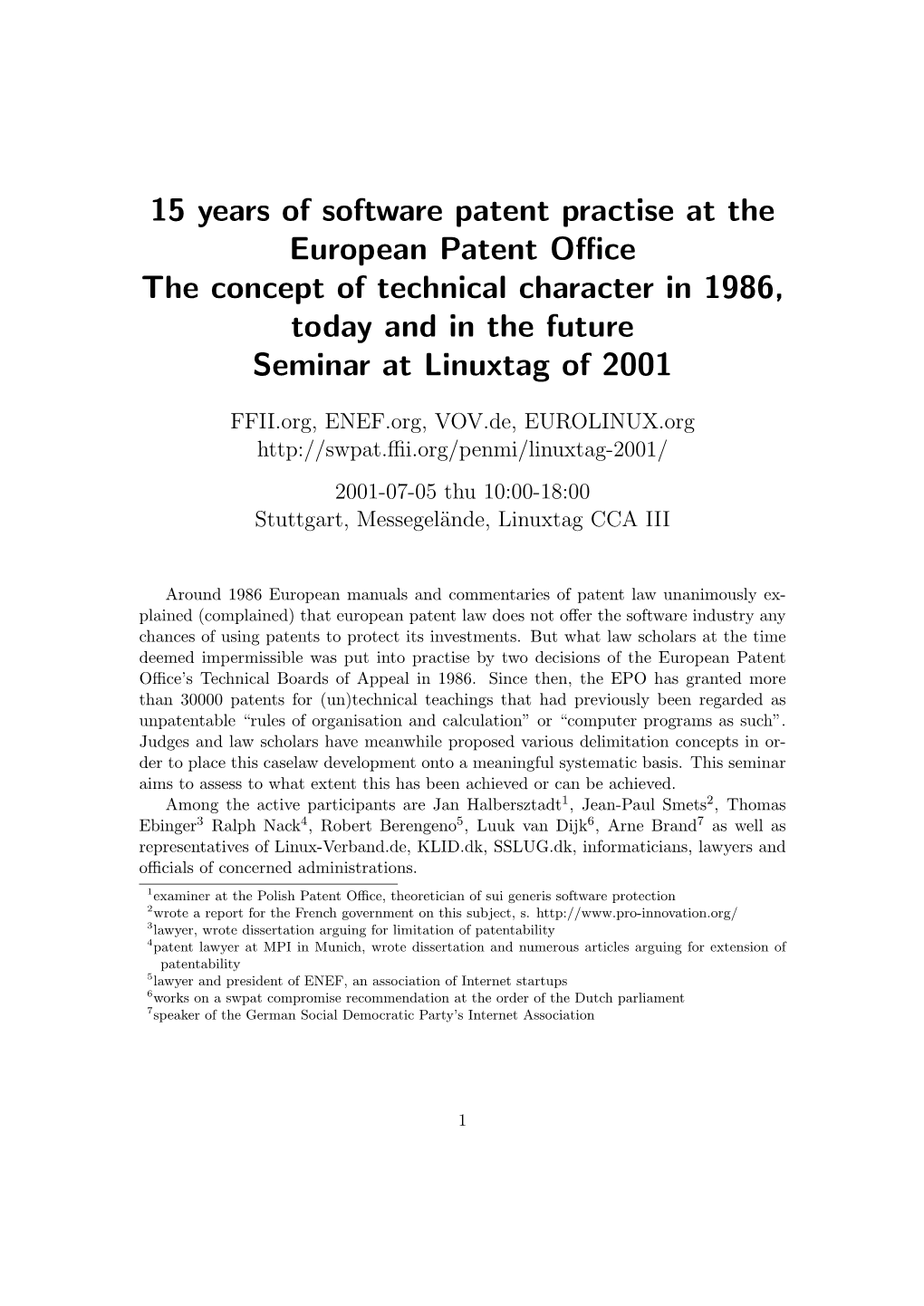 15 Years of Software Patent Practise at the European Patent Office The