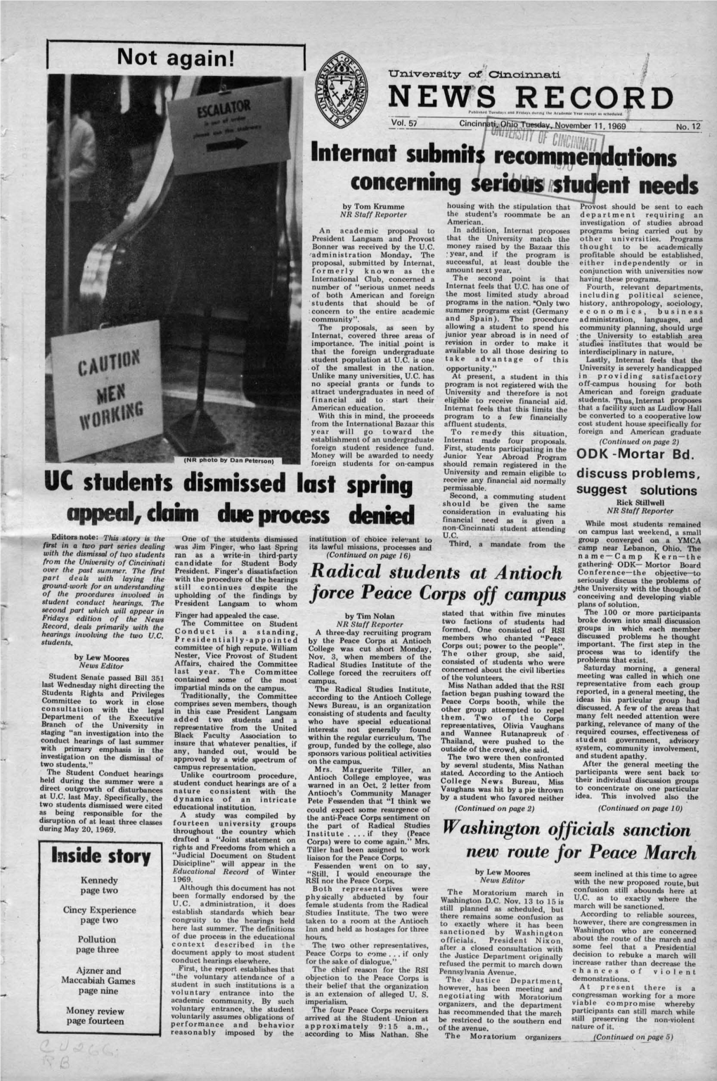 University of Cincinnati News Record. Tuesday, November 11, 1969. Vol