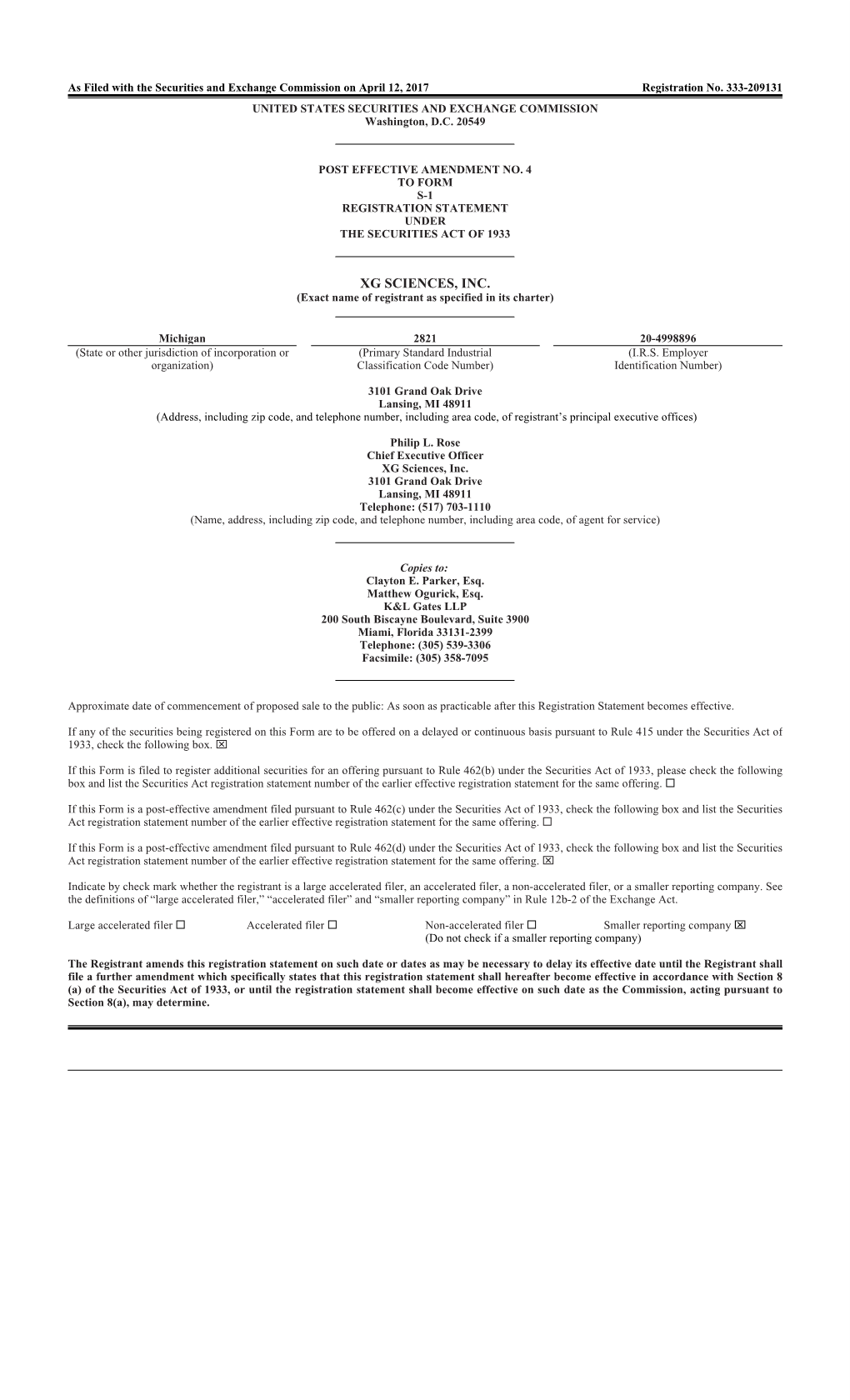 XG SCIENCES, INC. (Exact Name of Registrant As Specified in Its Charter)