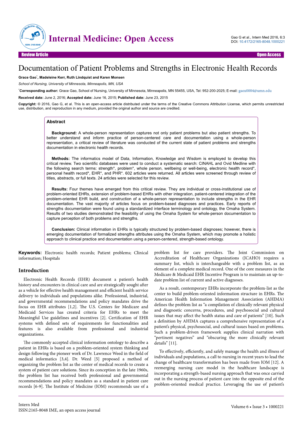 Documentation of Patient Problems and Strengths in Electronic Health