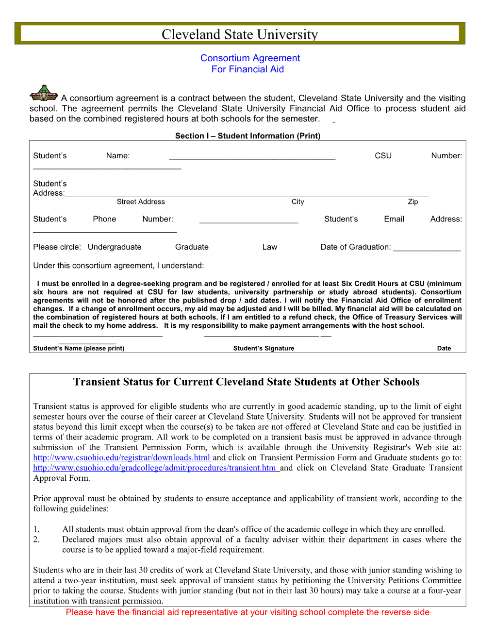 Section I Student Information (Print)