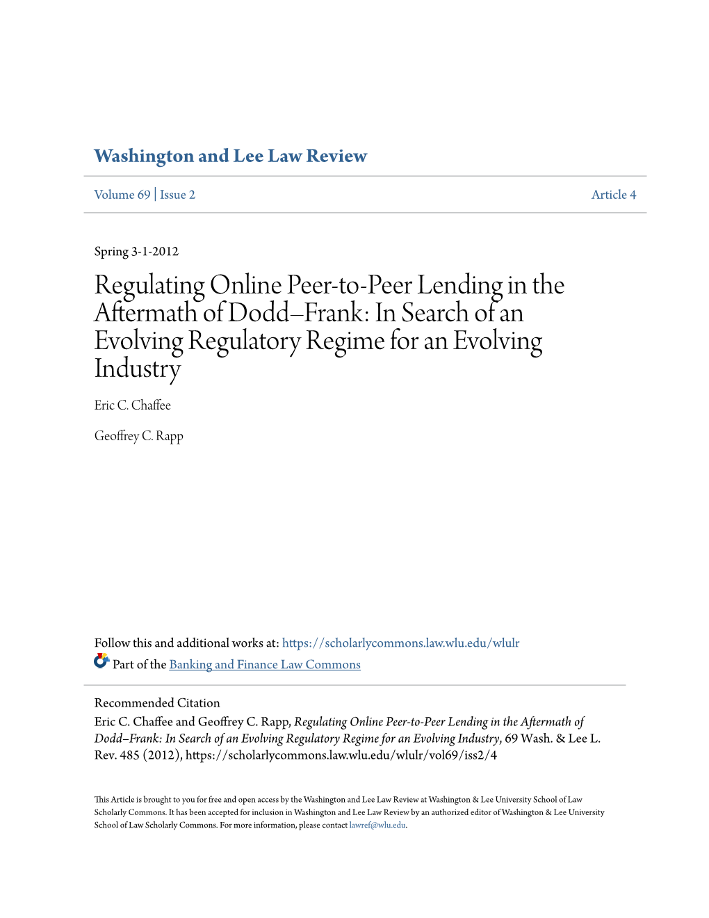 Regulating Online Peer-To-Peer Lending in the Aftermath of Doddâ