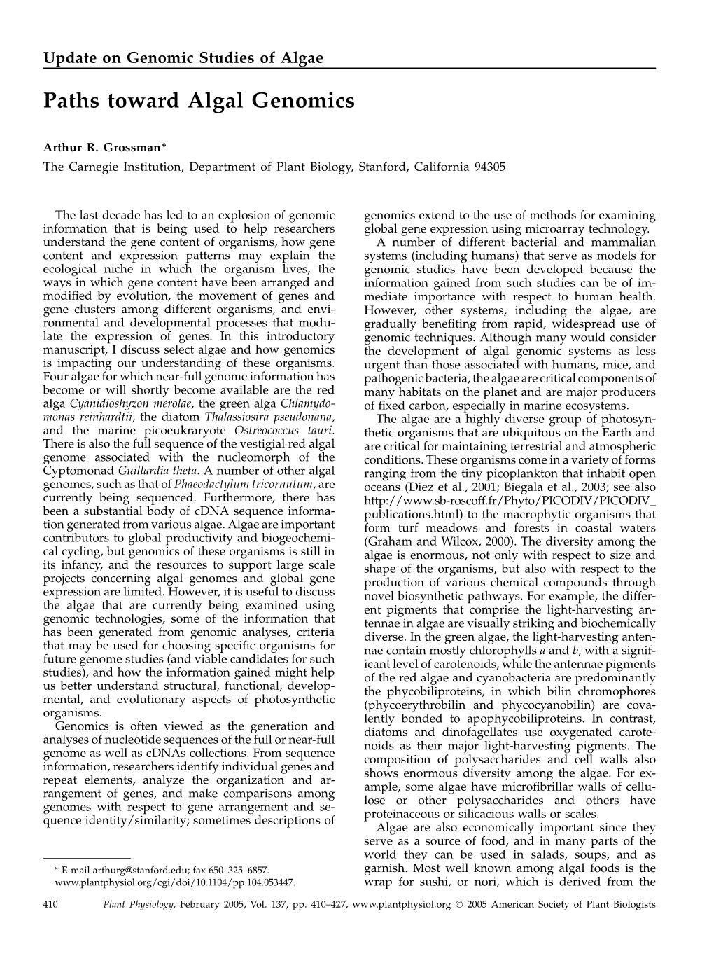 Paths Toward Algal Genomics