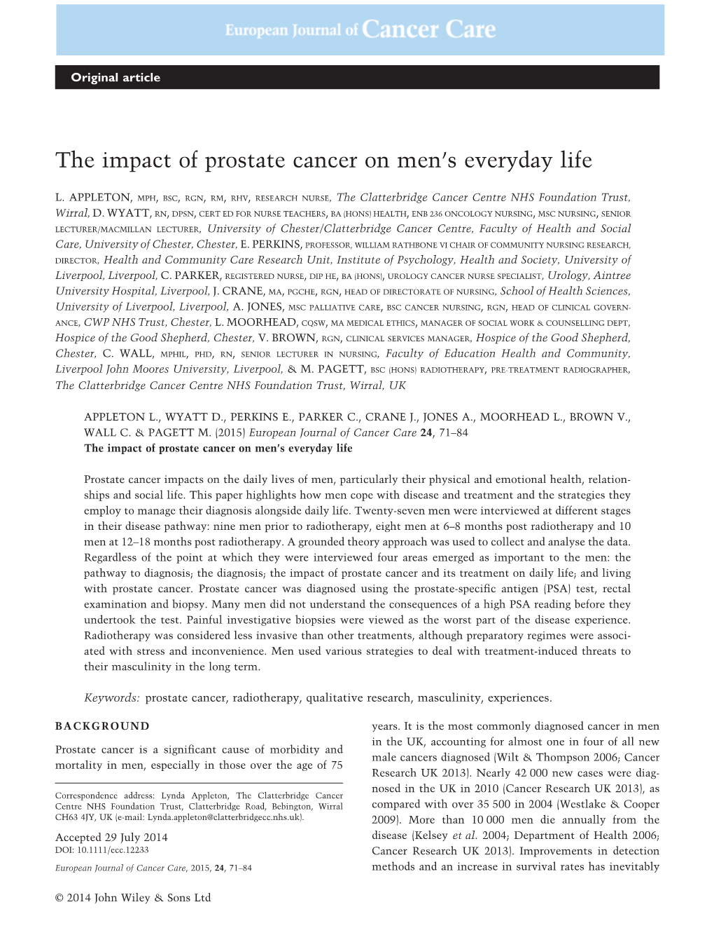 The Impact of Prostate Cancer on Mens Everyday Life