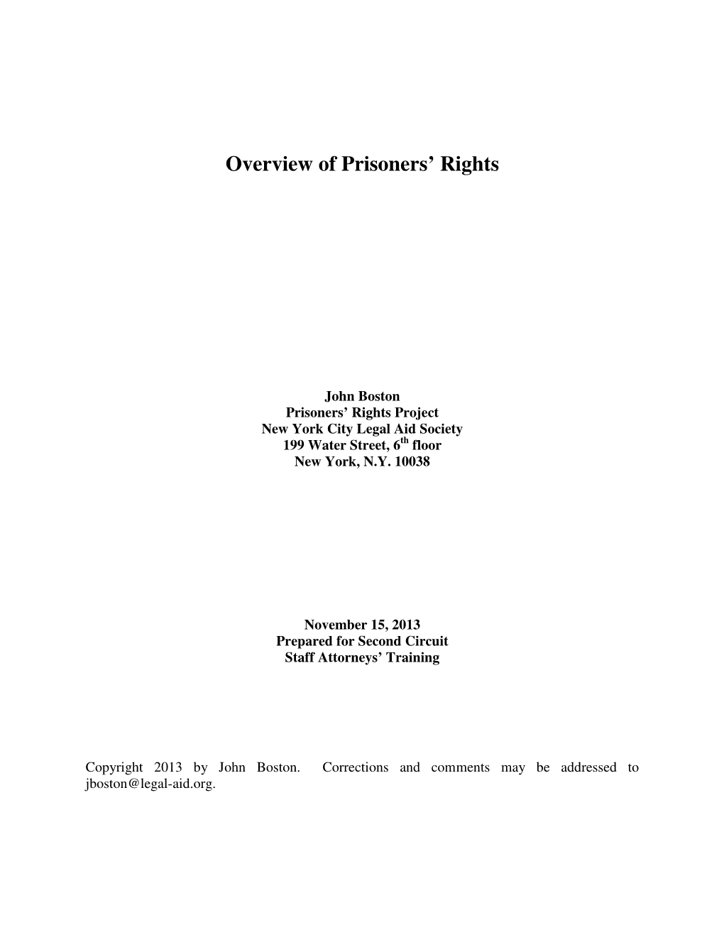 Overview of Prisoners' Rights