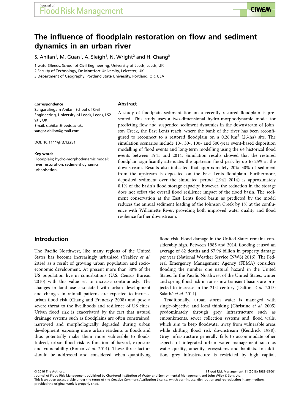 The Influence of Floodplain Restoration on Flow and Sediment