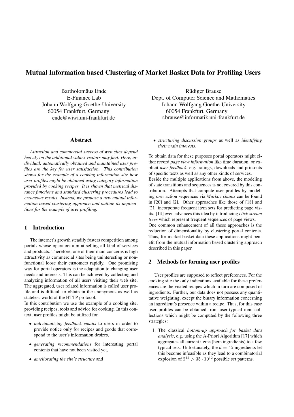 Mutual Information Based Clustering of Market Basket Data for Profiling