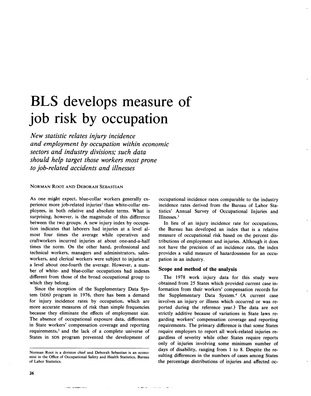 BLS Develops Measure of Job Risk by Occupation