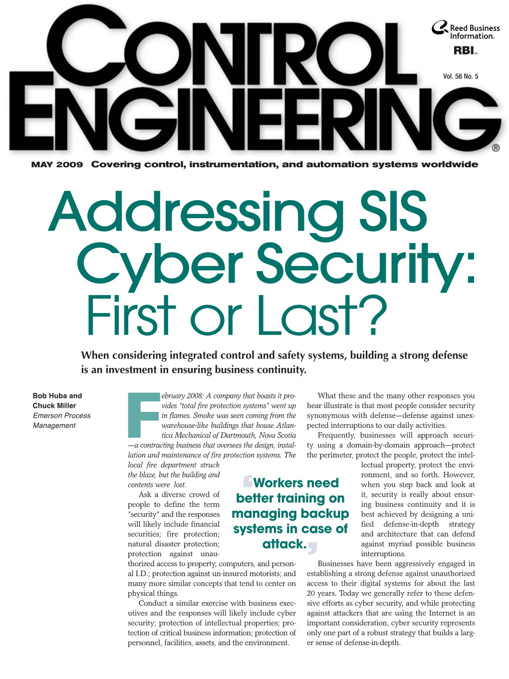 Addressing SIS Cyber Security: First Or Last
