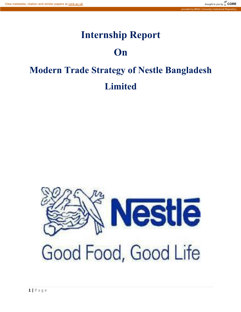 Internship Report on Modern Trade Strategy of Nestle Bangladesh Limited