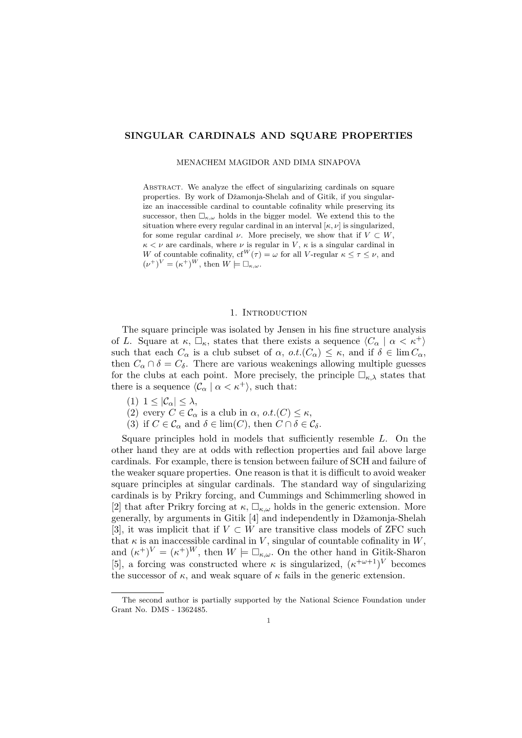 Singular Cardinals and Square Properties