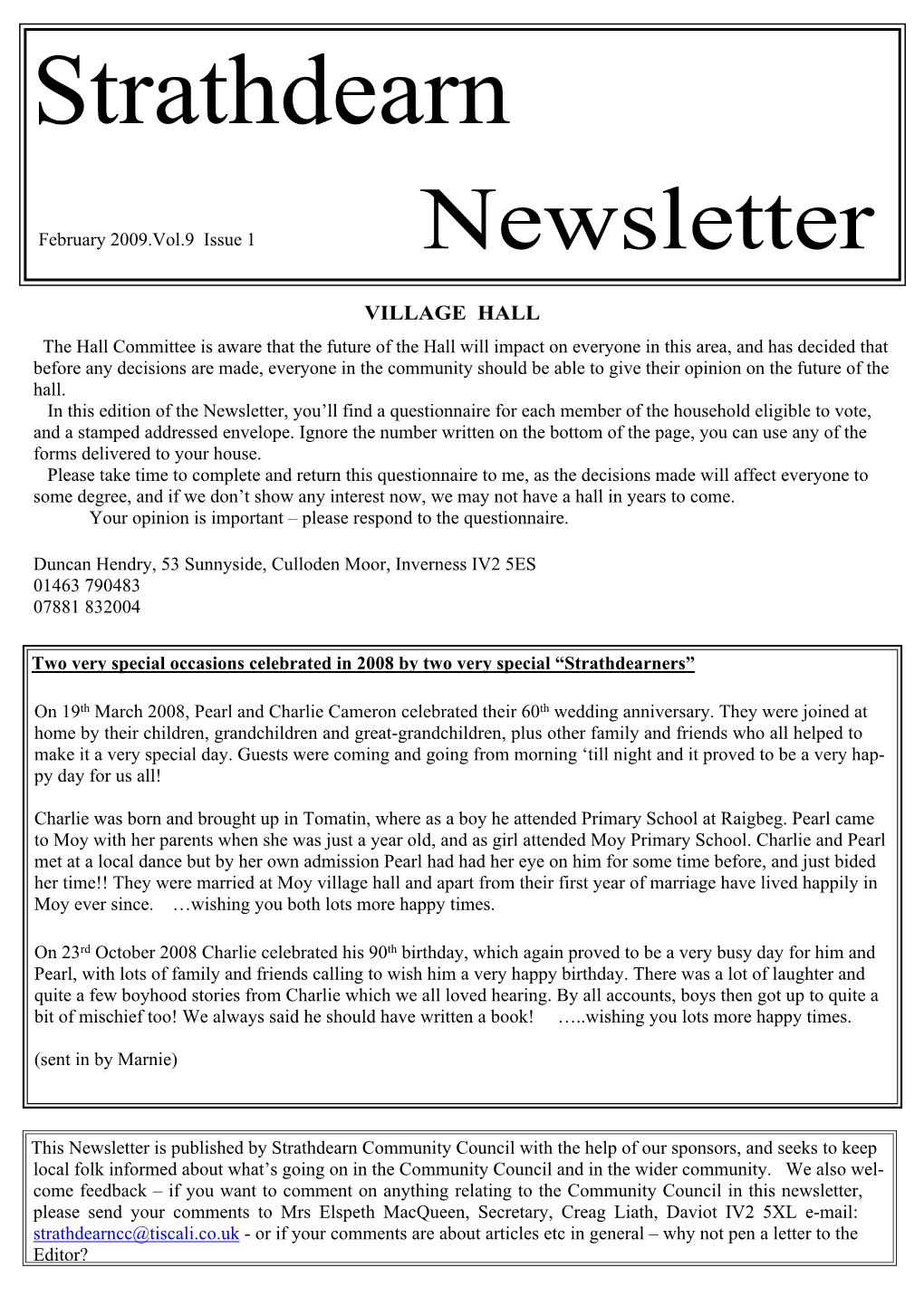 February 2009.Vol.9 Issue 1 Newsletter