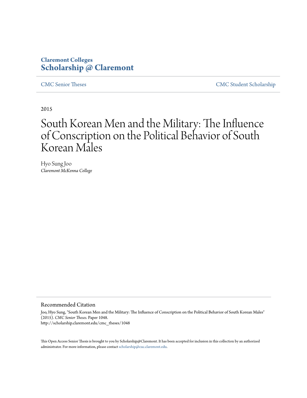 South Korean Men and the Military: the Influence of Conscription on the Political Behavior of South Korean Males