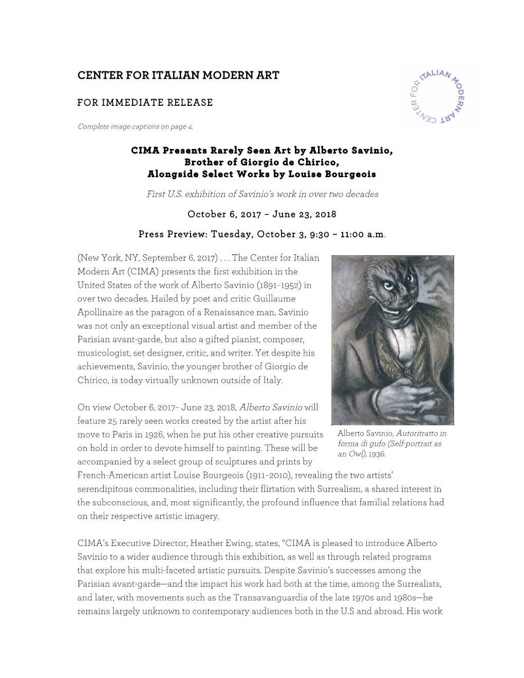 CIMA Presents Rarely Seen Art by Alberto Savinio, Brother of Giorgio De Chirico, Alongside Select Works by Louise Bourgeois