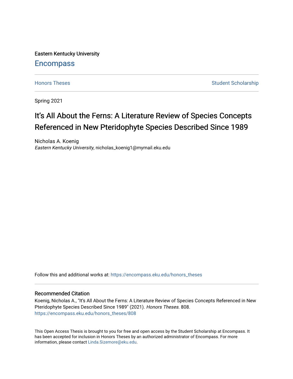 A Literature Review of Species Concepts Referenced in New Pteridophyte Species Described Since 1989