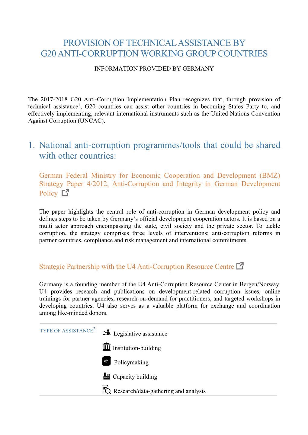 Provision of Technical Assistance by G20 Anti-Corruption Working Group Countries