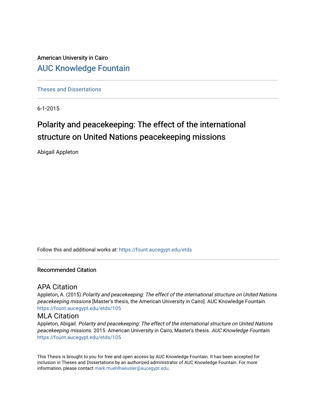 The Effect of the International Structure on United Nations Peacekeeping Missions