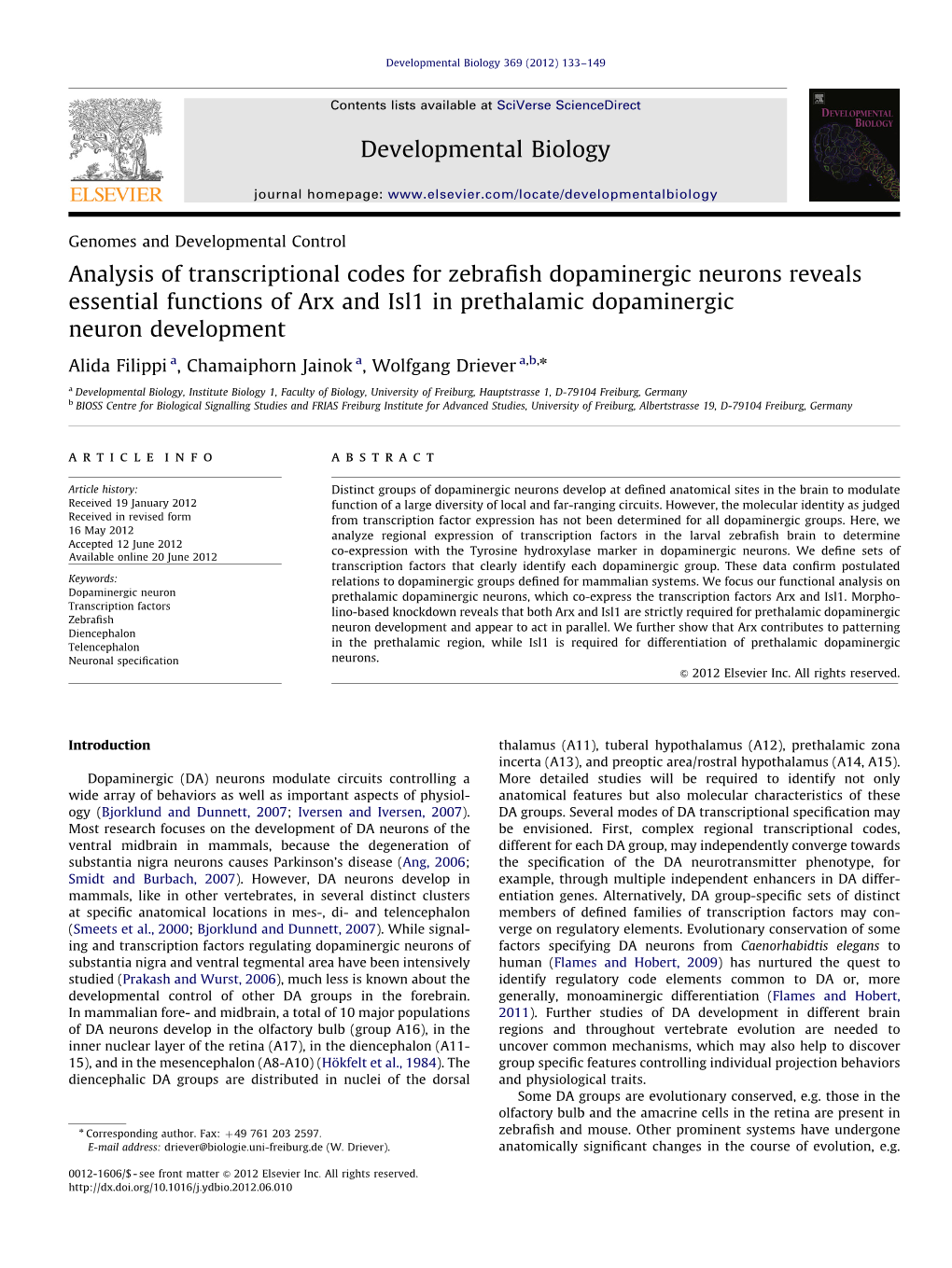 Analysis of Transcriptional Codes for Zebrafish Dopaminergic Neurons