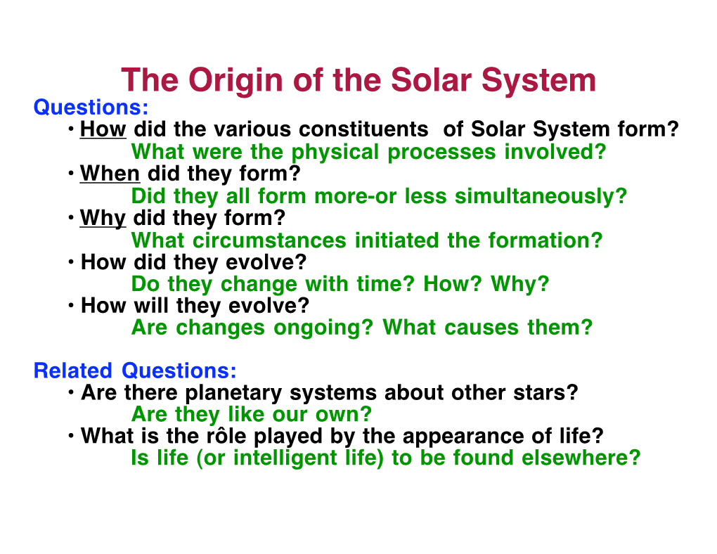 The Origin of the Solar System