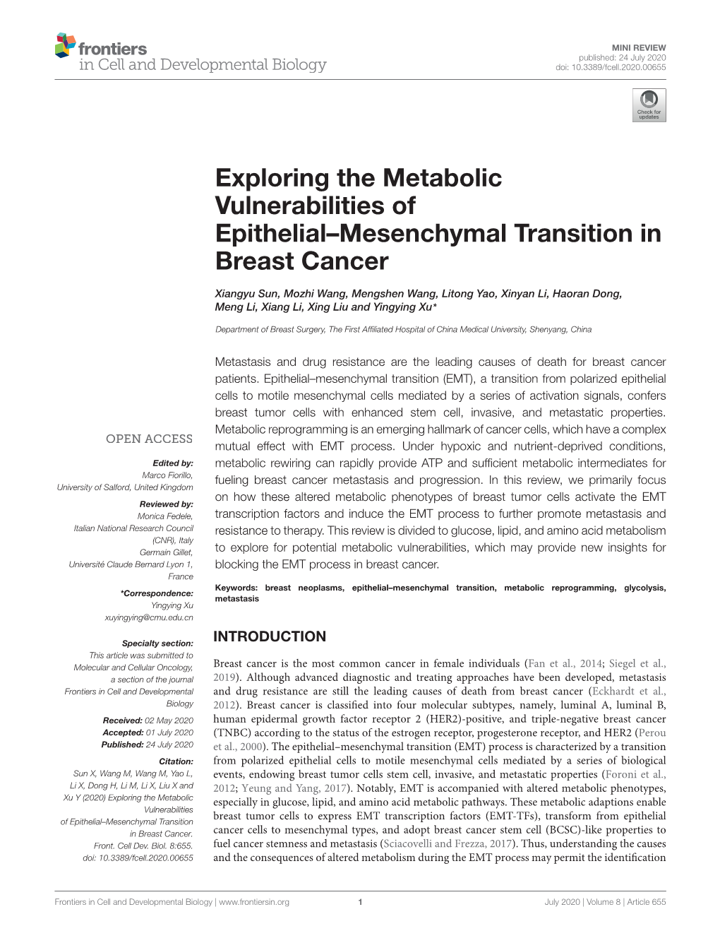 Exploring the Metabolic Vulnerabilities of Epithelial–Mesenchymal Transition in Breast Cancer