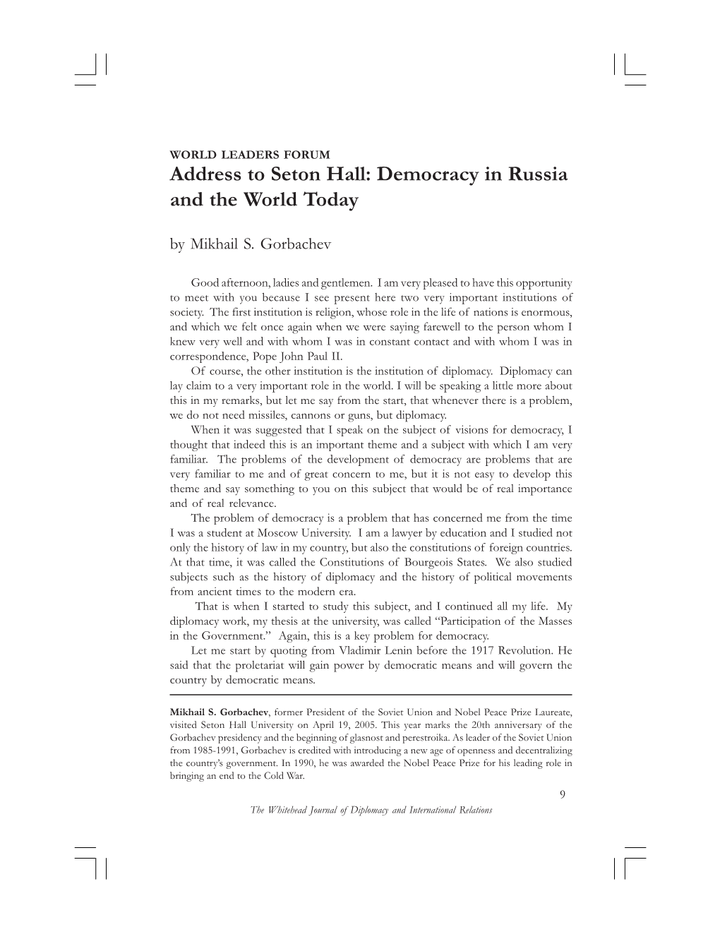 Democracy in Russia and the World Today by Mikhail S
