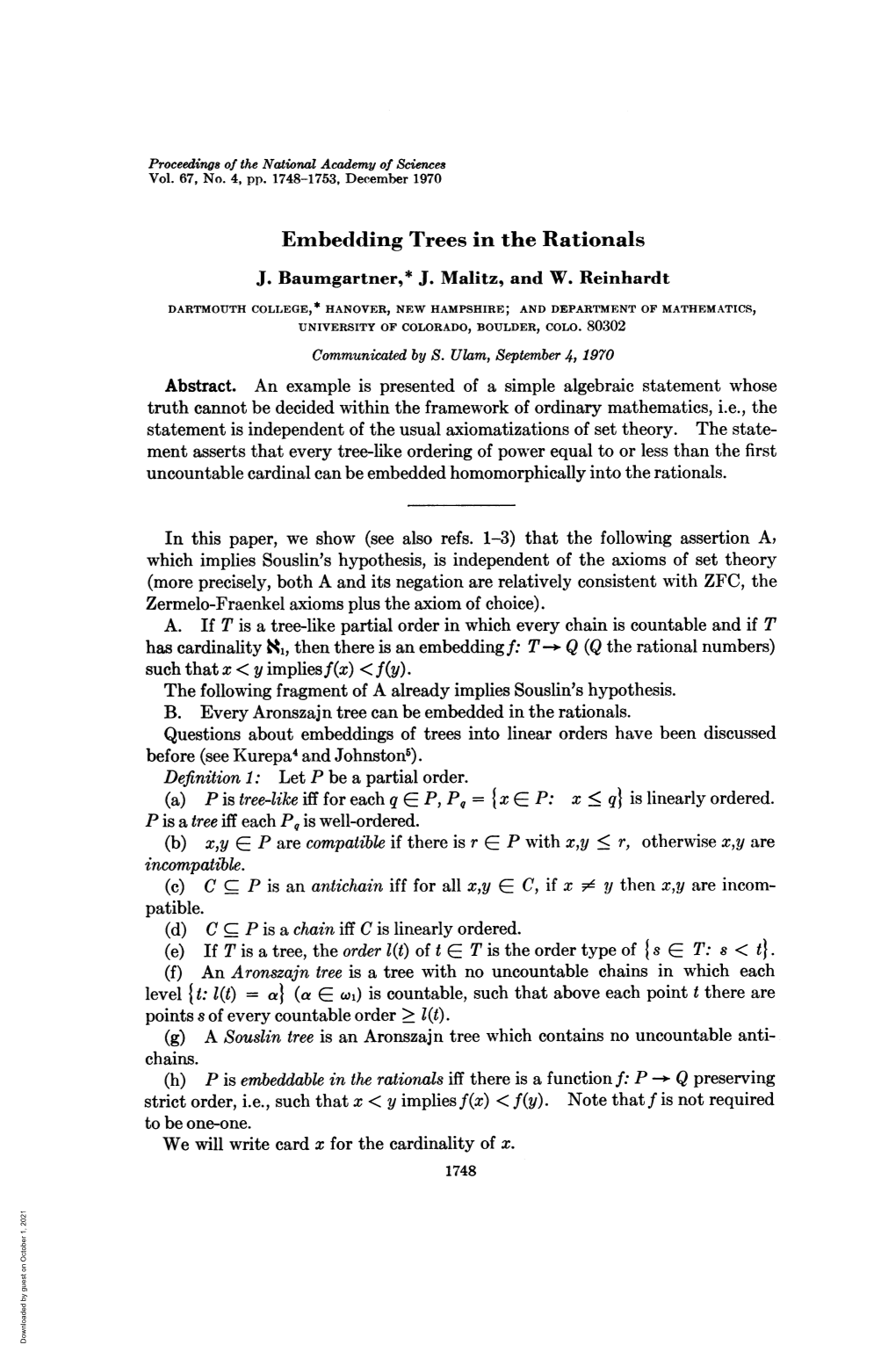 Embedding Trees in the Rationals J