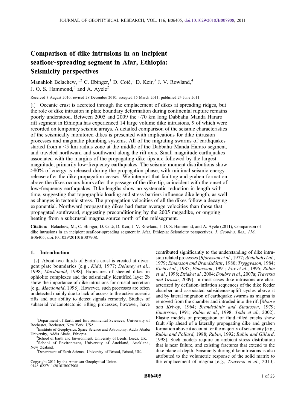 Comparison of Dike Intrusions in an Incipient Seafloorspreading Segment in Afar, Ethiopia: Seismicity Perspectives