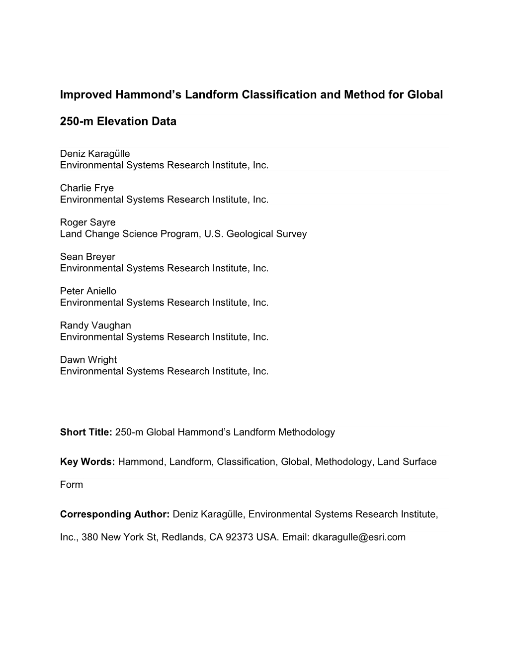 Improved Hammond's Landform Classification and Method For