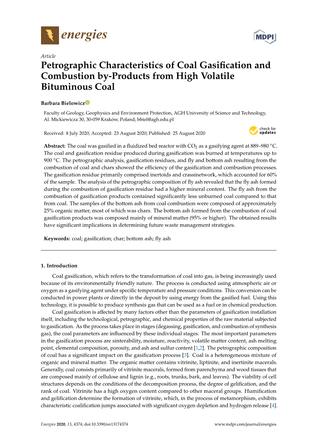 Petrographic Characteristics of Coal Gasification and Combustion By