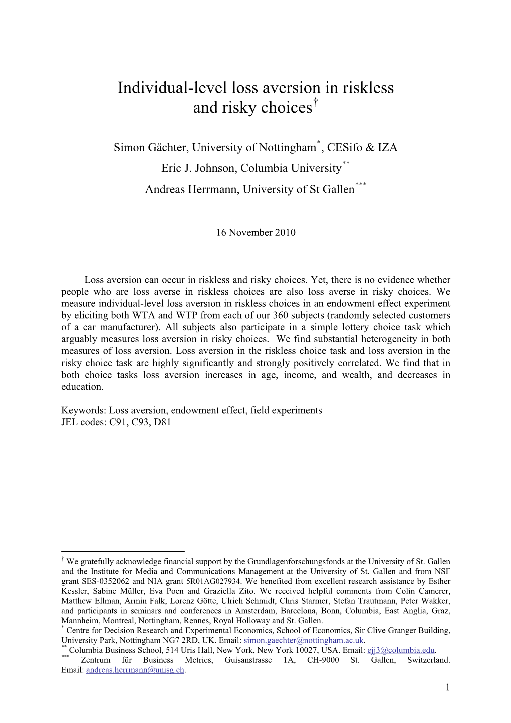 Measuring Loss Aversion Using Simple Experiments