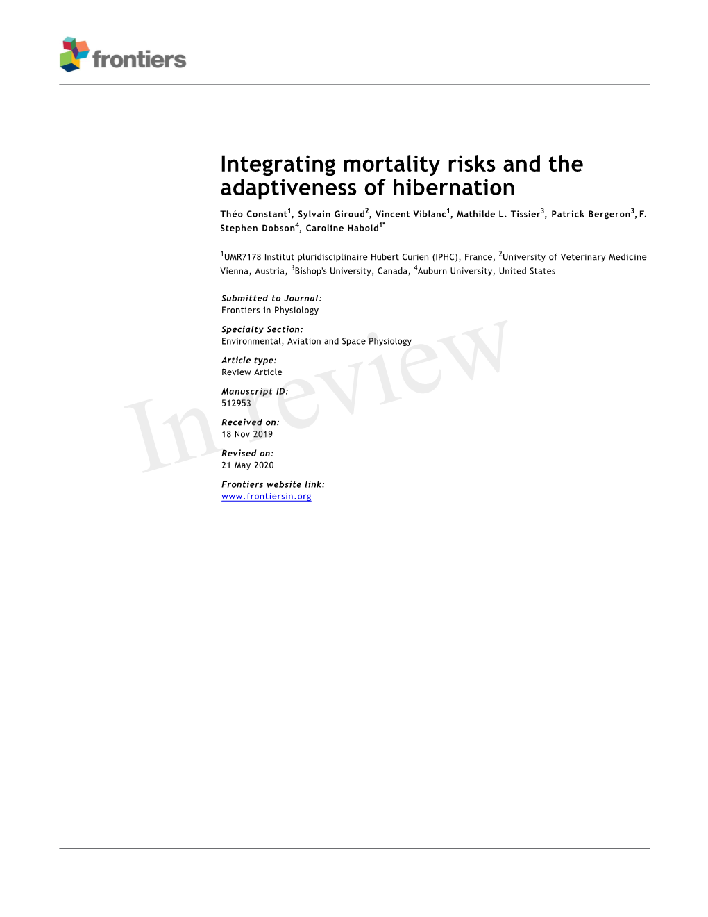 Integrating Mortality Risks and the Adaptiveness of Hibernation