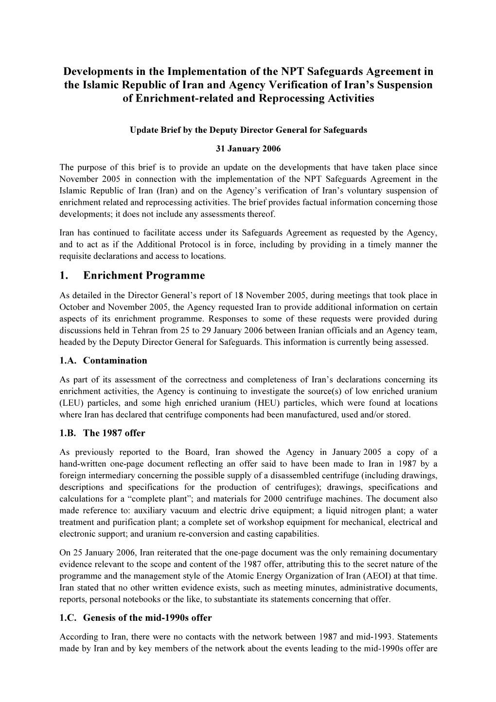 Developments in the Implementation of the NPT Safeguards Agreement