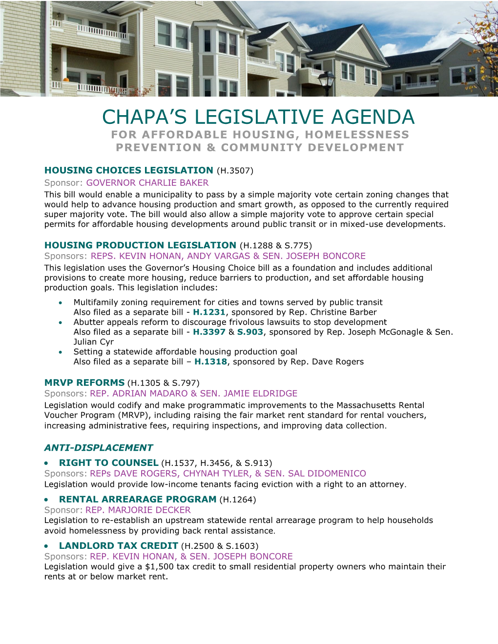 Chapa's Legislative Agenda