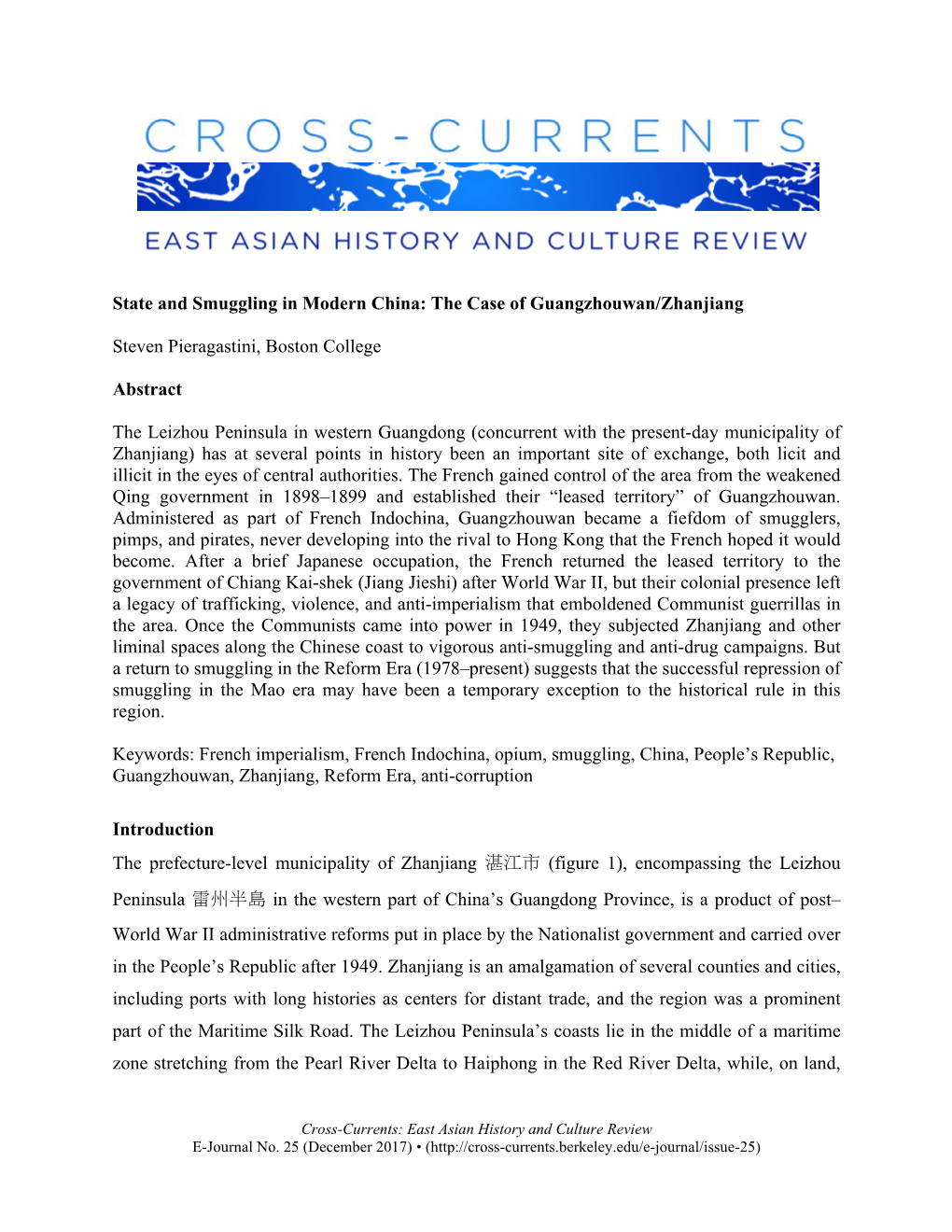 State and Smuggling in Modern China: the Case of Guangzhouwan/Zhanjiang