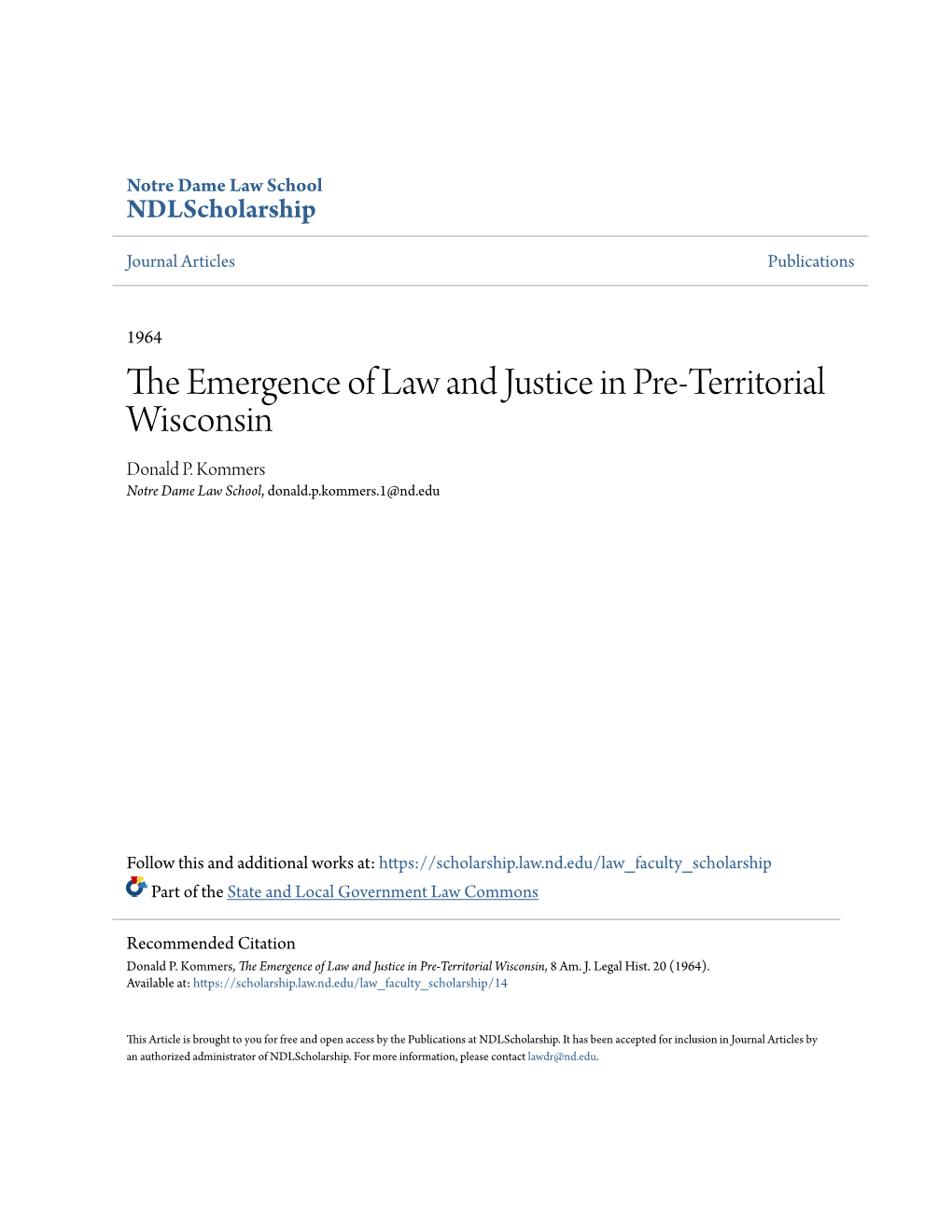 The Emergence of Law and Justice in Pre-Territorial Wisconsin, 8 Am