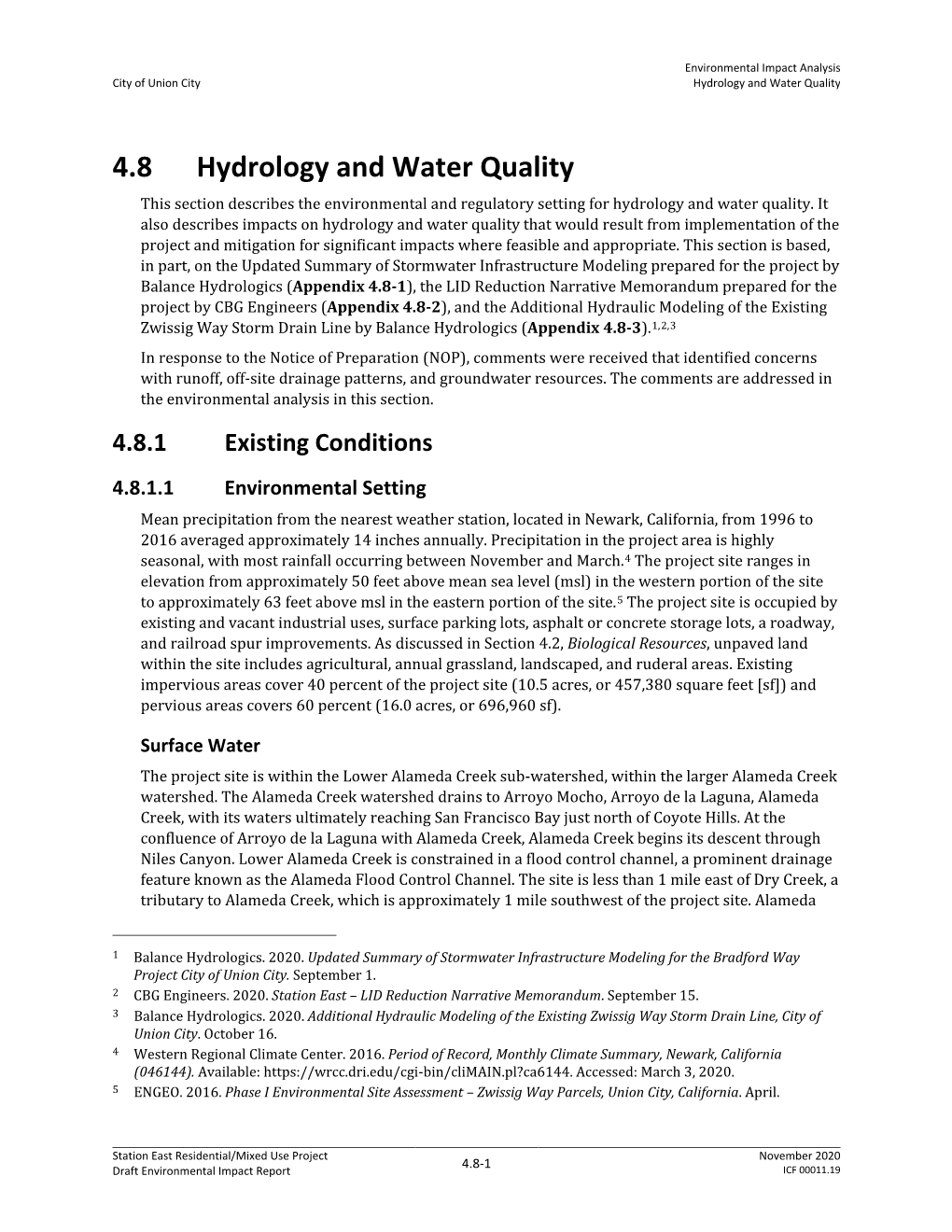 4.8 Hydrology and Water Quality This Section Describes the Environmental and Regulatory Setting for Hydrology and Water Quality