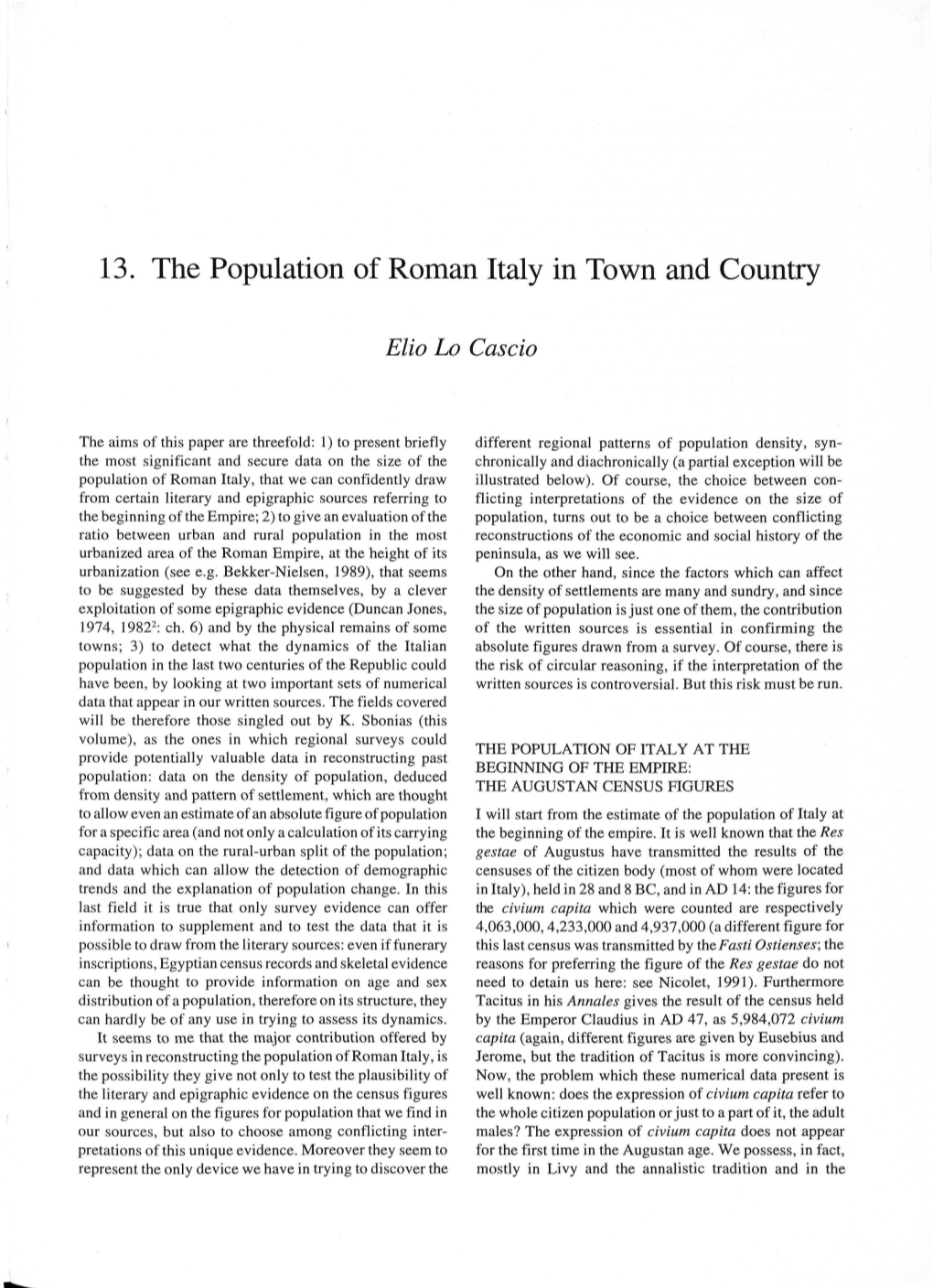 13. the Population of Roman Italy in Town and Country