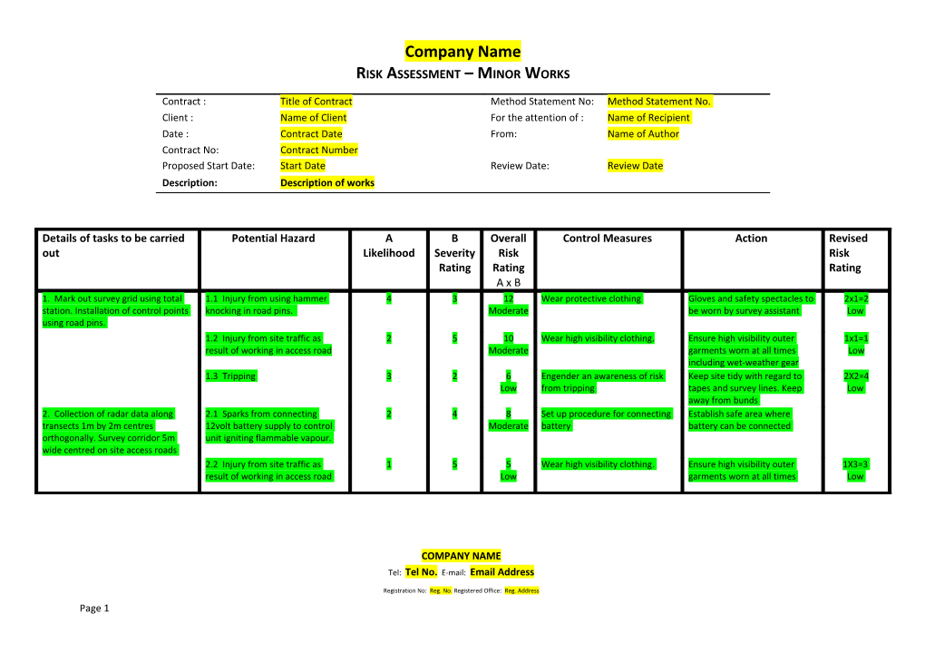 Risk Assessment - Minor Works