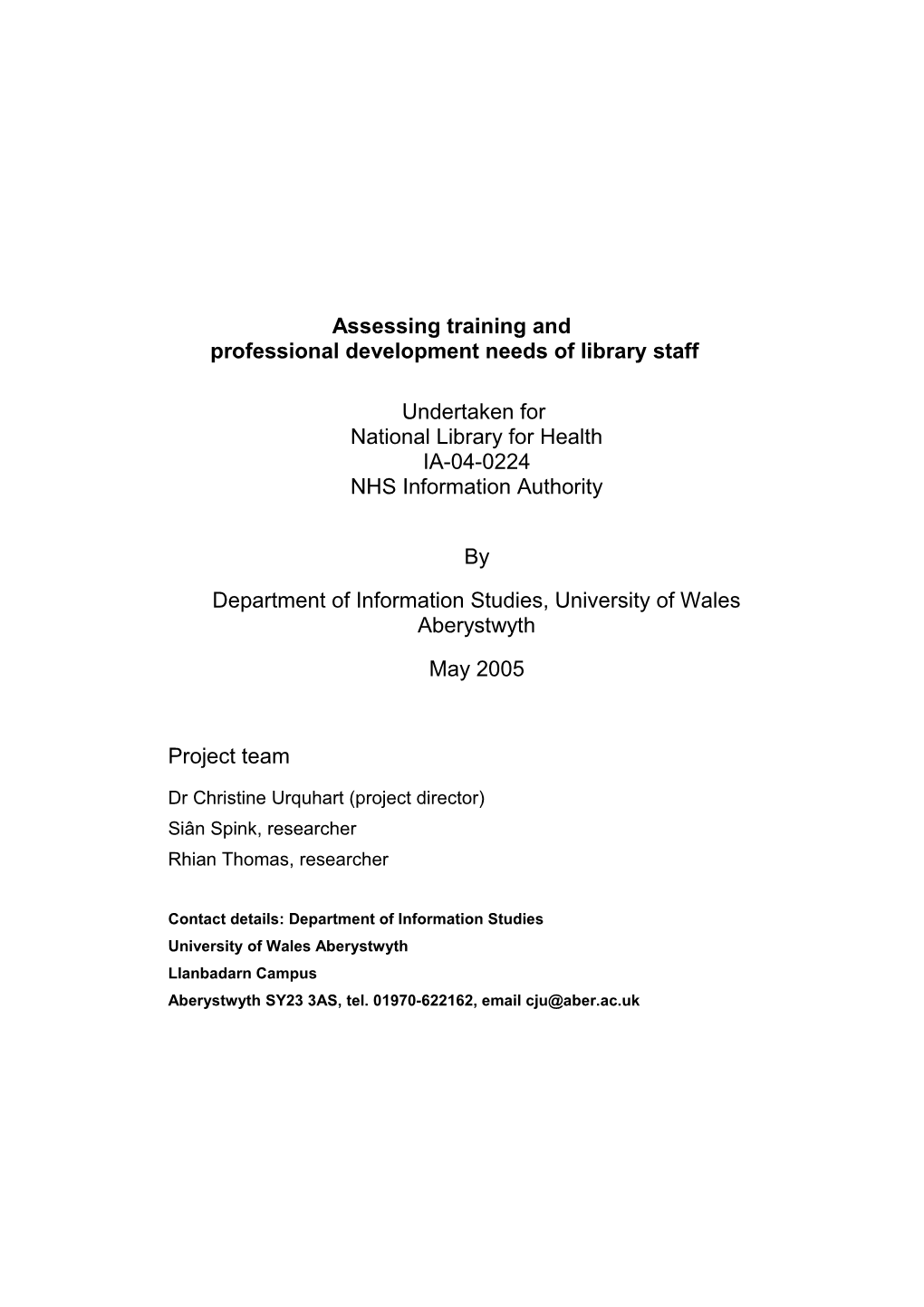 NLH: Assessing Training and Professional Development Needs of Library Staff