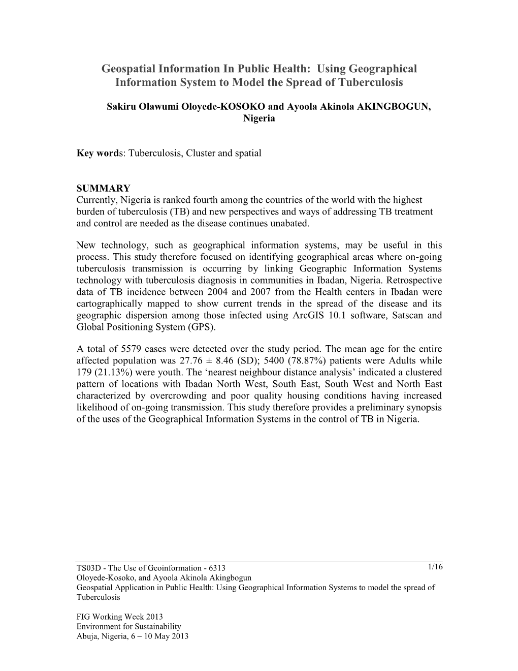 Using Geographical Information System to Model the Spread of Tuberculosis