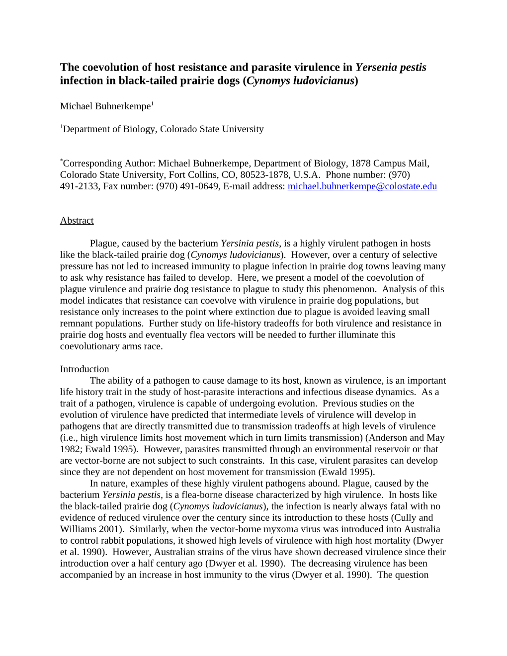 The Coevolution of Host Resistance and Parasite Virulence in Black-Tailed