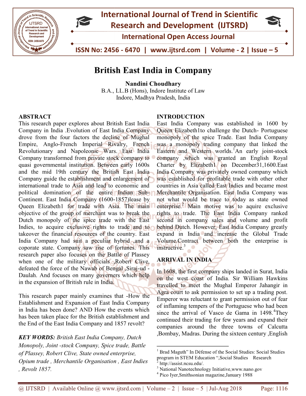 International Research British East India International Journal of Trend in Scientific Research and Development (IJTSRD) Britis