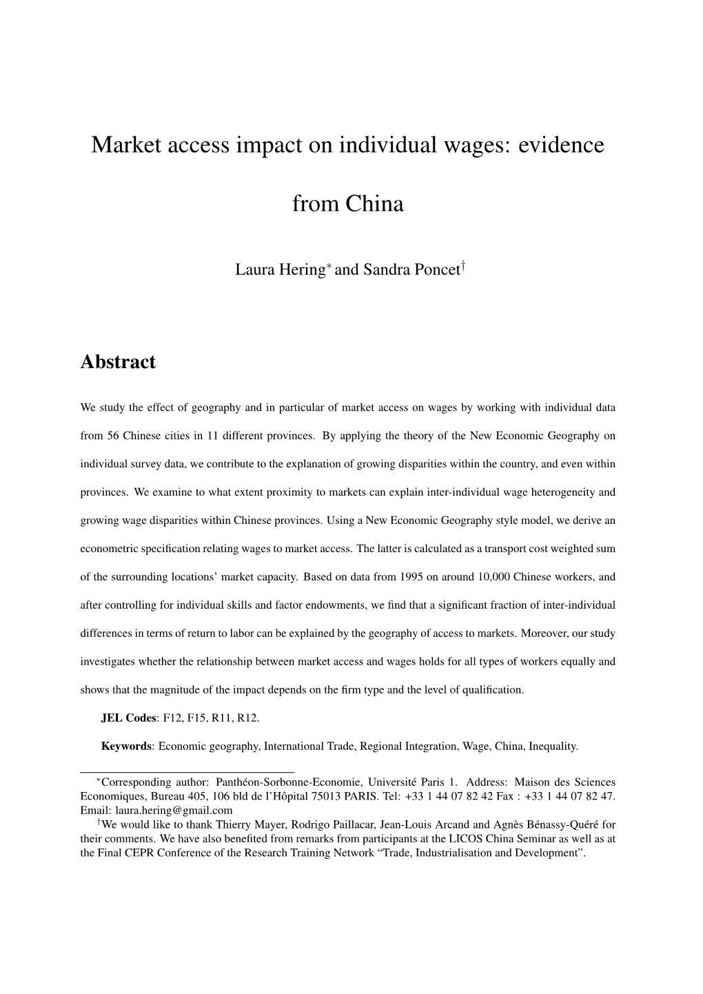 Market Access Impact on Individual Wages: Evidence from China