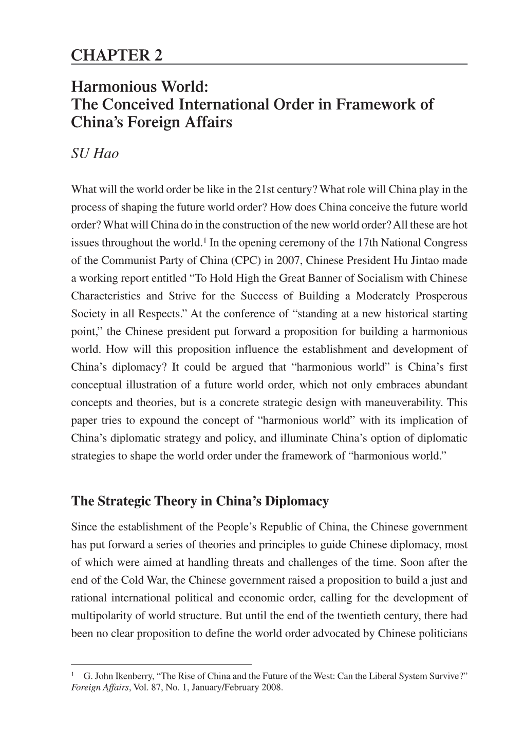 Harmonious World: the Conceived International Order in Framework of China’S Foreign Affairs