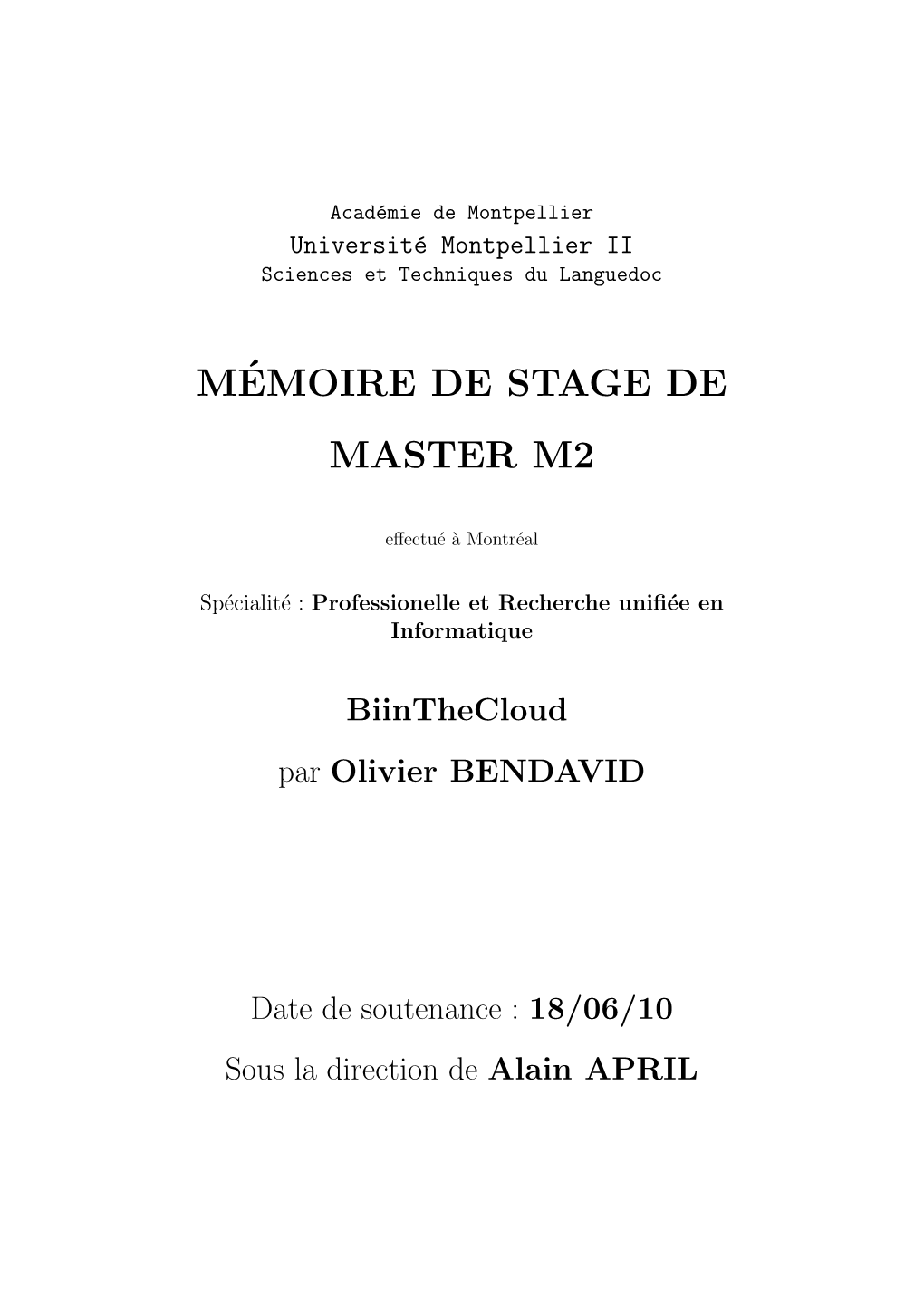 M´Emoire De Stage De Master M2