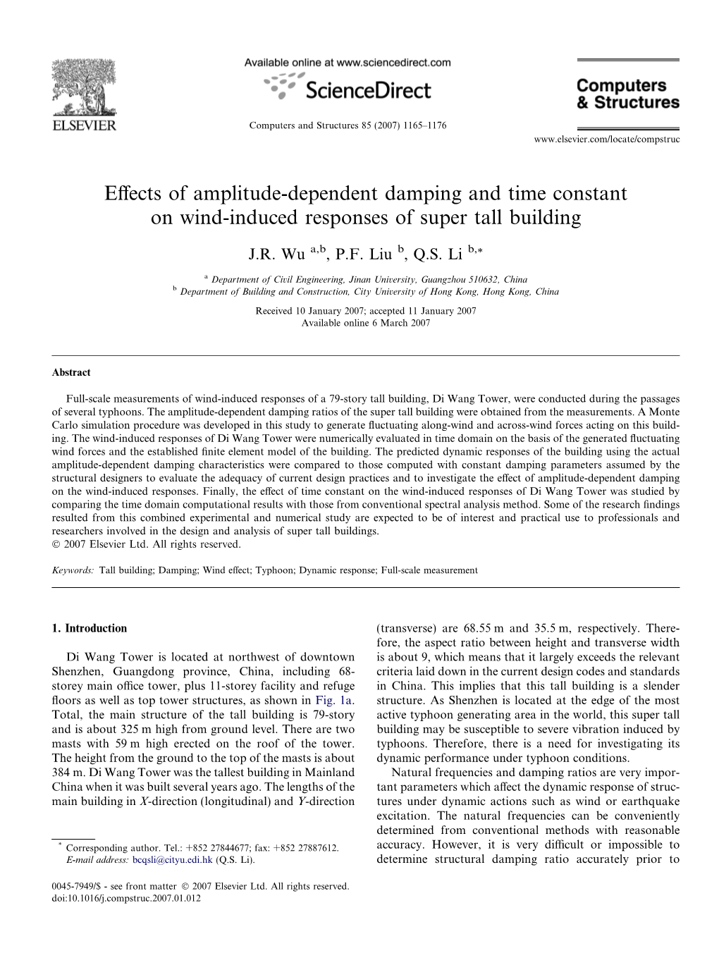 Effects of Amplitude-Dependent Damping and Time Constant on Wind